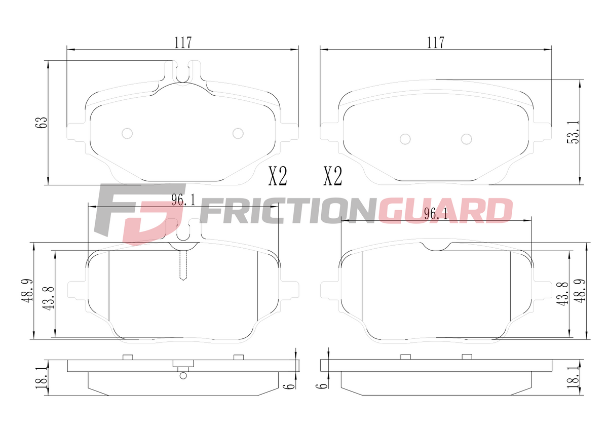 FRICTIONGUARD BRAKE PAD FOR MERCEDES-BENZ | OEM 0004206102, 0004204202